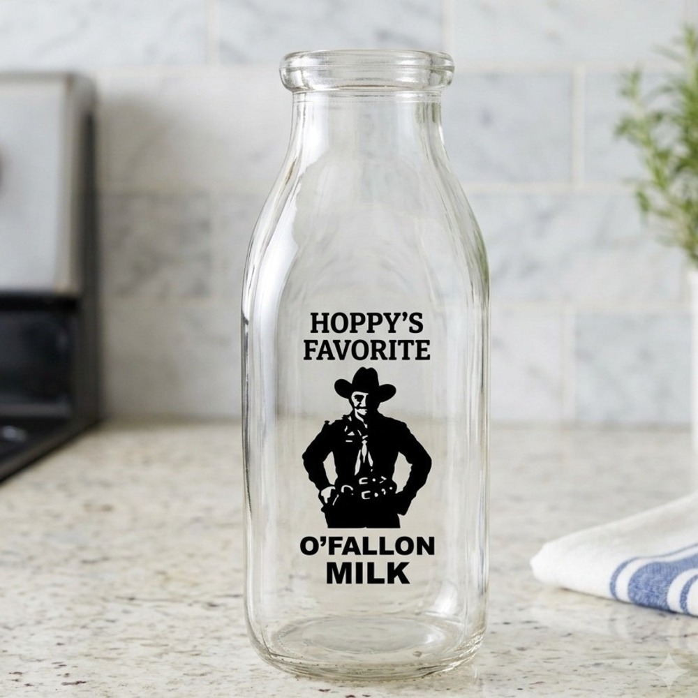 Vintage Hopalong Cassidy Hoppy O'Fallon Milk Glass Bottle Western Collectible